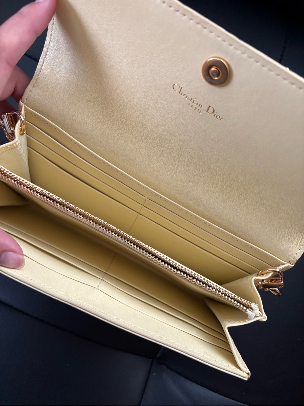 Christian Dior Cannage leather long wallet on chain in pale yellow - Picture 5 of 9